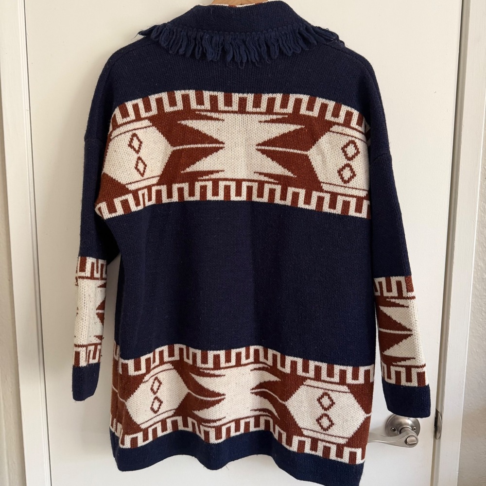 Cocogio Italy Southwestern Fringe Open Front Cardigan Med. Western Yellowstone - Picture 2 of 6